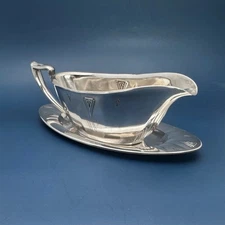 Deauville by Community, Silverplate Art Deco Gravy Boat with Underplate Mono "W"