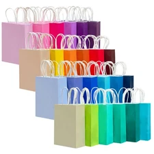 48 PCS Small Paper Party Bags with Handles 8.3x6x3" 24 Assorted Colors