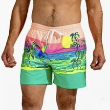 Chubbies The Coastals Swim Trunks Mesh Lined Men Sz L Palm Trees Beach Sunset