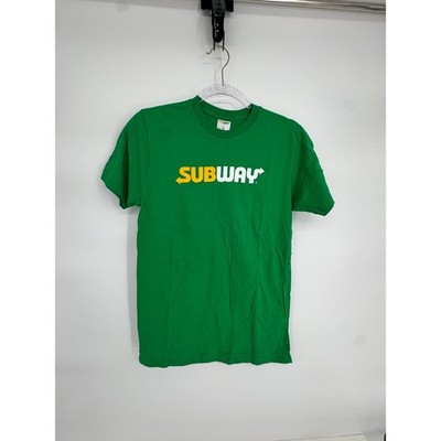 Subway Mens Short Sleeve Graphic T-Shirt Green Cotton Logo Tee Small #240011