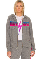 Aviator Nation 5 Stripe Zip Hoodie Gray Pink Blue Full Zip Size Large USA