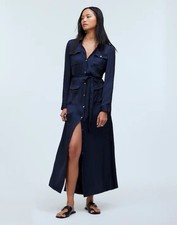Madewell Button Front Utility Shirtdress in Satin Deep Indigo Blue NWT Medium