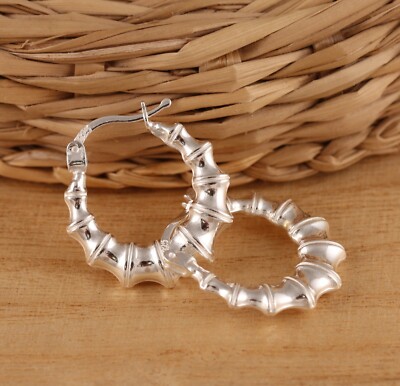 Massiver 925er Sterlingsilber kreolischer Reifen 20 mm Bambusstil Huggie Reifen Geschenkverpackung