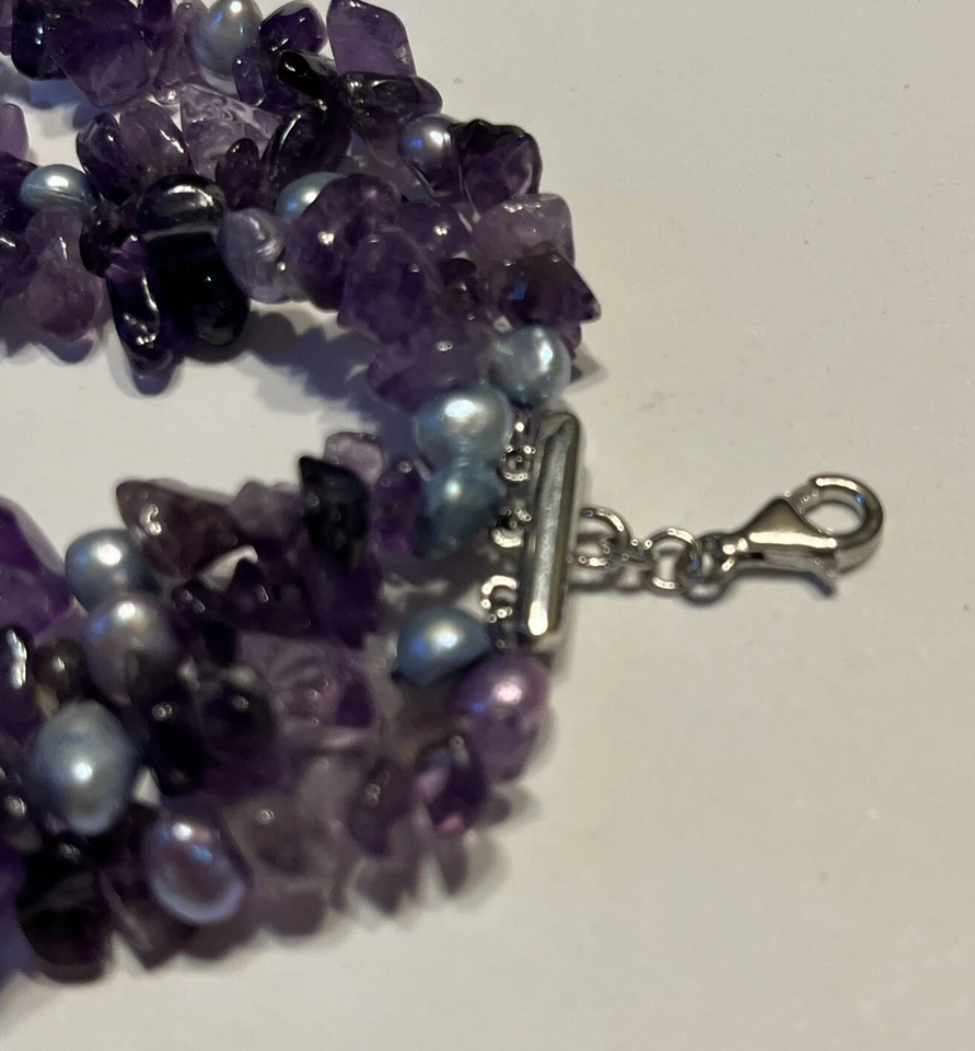 Purple Amethyst 7 Strand Layered Necklace With Pearls 17”-20” - Image 3 of 4