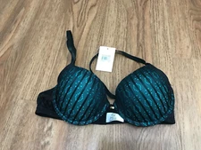 New 32B Bra Green Black Stripe Padded Back Closure NWT Hers by Herman