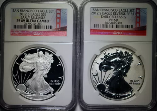 2012-S PF69 Ultra Cameo Silver Eagle PF/RP 2 Coin SF Set NGC Early Releases