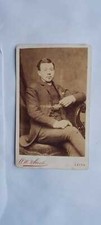 Antique CDV card real photo a man sitting on a solid oak chair from Leith 1880s