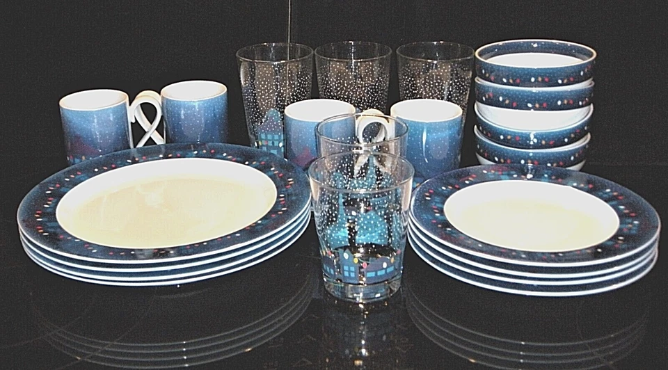 Dansk "Village Lights" Holiday Dinnerware and Cocktail Glasses - Image 2 of 4