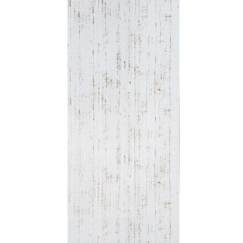 Vertical white textured wallpaper with cracks, frayed edges, and metallic gold accents on a plain light background.