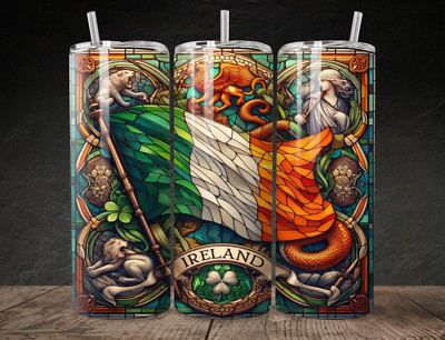 20oz STAINLESS STEEL STAINED GLASS IRELAND SKINNY TUMBLER| CUSTOM TUMBLER| SUBLI