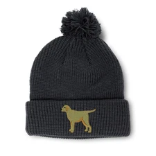 Pom Pom Beanies for Women Yellow Labrador Embroidery Dogs Acrylic Skull Cap
