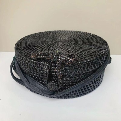 Runde Rattan Tasche Korb Handtasche Korbgeflecht Casual Chic Boho Tasche für Urlaub Sommer