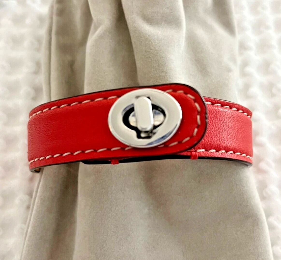 Bracciale Coach Rosso Pelle Avvolgente Turnlock Nuovo