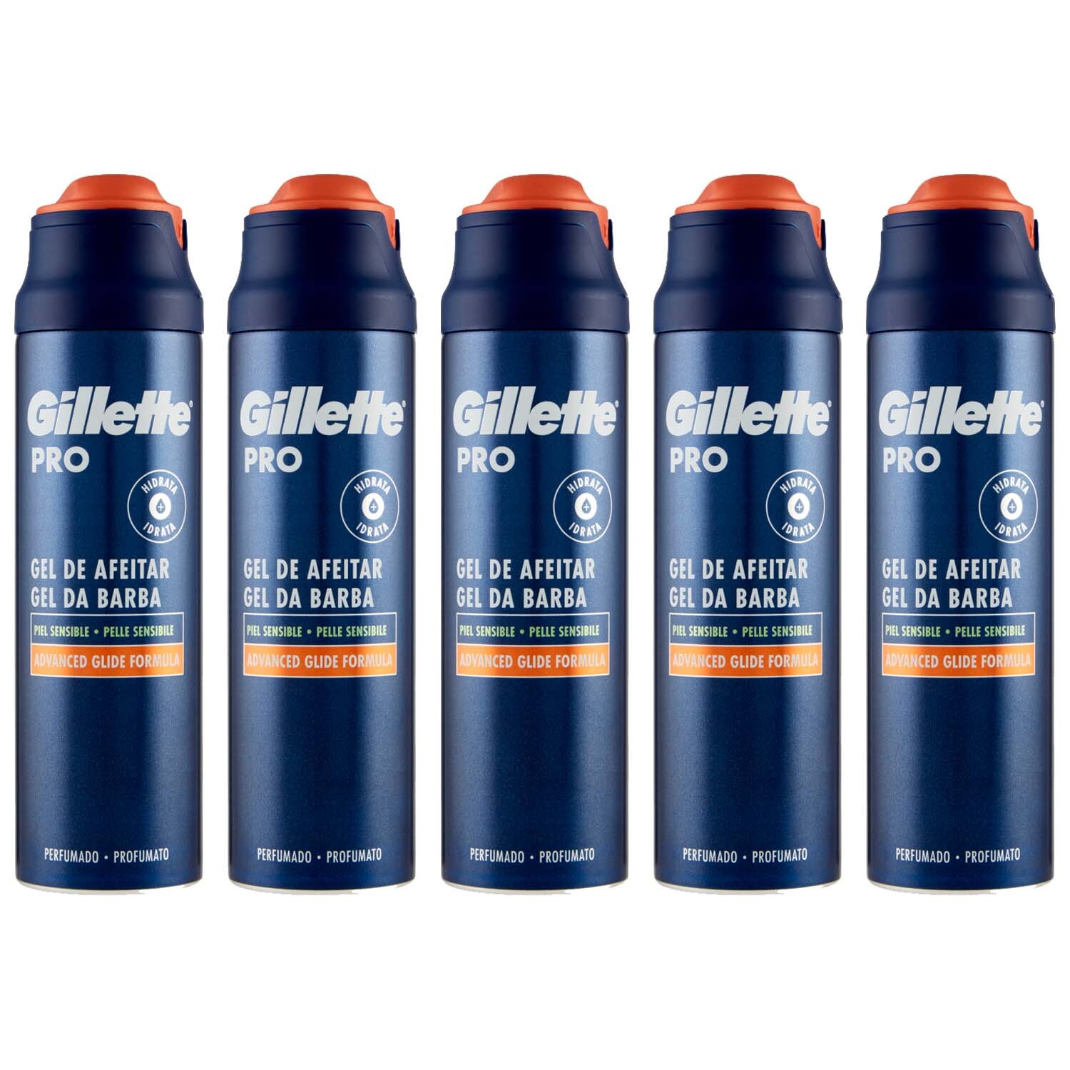 5pz Gel da barba Gillette Pro idratante per pelli sensibili profumato 200ml