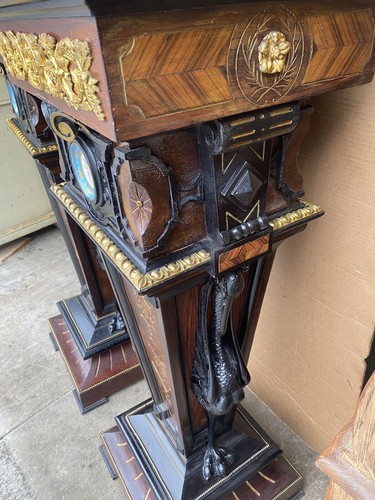 PAIR OF LARGE RENAISSANCE REVIVAL ROSEWOOD INCISED MARBLE TOP PEDESTALS, 51” T - Picture 10 of 24