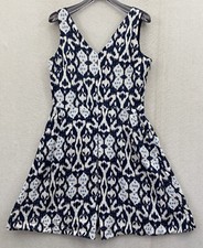 Gap Linen Dress Sleeveless Fit Flare Short Pockets Blue/Purple V-Neck Womens 10