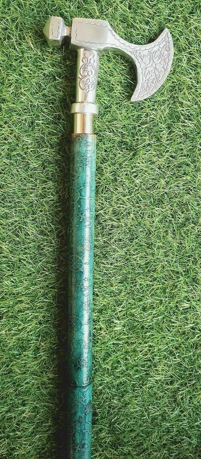 Chrome Brass Axe Head Handle Steampunk Leather Wa… - image 7