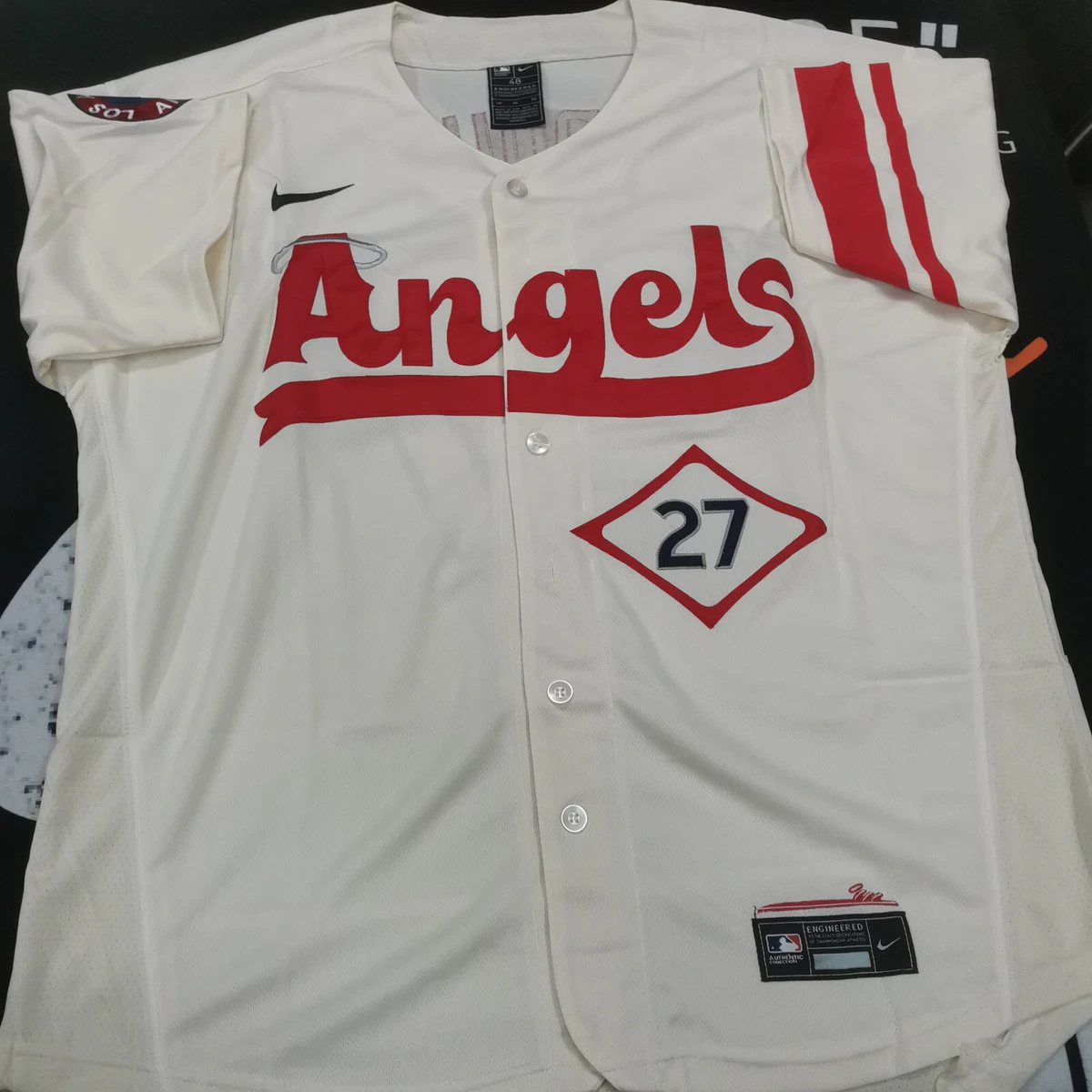 ANGELS JERSEY #27 MIKE TROUT SIZE S-4XL STITCHED PINSTRIPE GREY