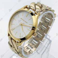 Michael Kors MK7472 Slim Runway Gold Curb Link Bracelet Fashion Women's Watch
