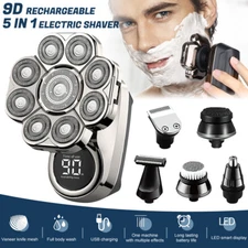 9D 6in1 Rotary Electric Shaver Cordless Hair Trimmer Bald Head Razor Men Wet Dry