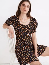 Madewell Smock-Sleeve Button-Front Mini Dress in Happy Hibiscus