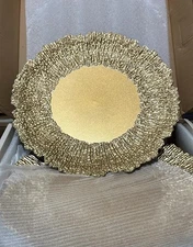 Set of 6  Reusable 13" Plastic Gold Charger Dinner Reef Serving Plates, Wedding
