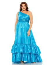 Mac Duggal 68527 Turquoise One-Shoulder Ruffle Gown – Size 18 – NWT