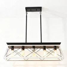 White 32" Adjustable LED Pendant Light Metal Rustic 5 Lights Chandelier kitchen