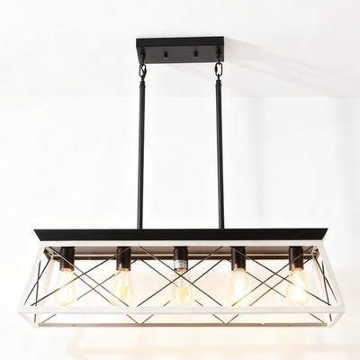 White 32'' Adjustable LED Pendant Light Metal Rustic 5 Lights Chandelier kitchen