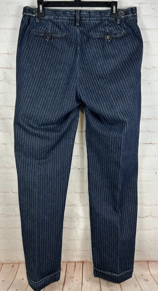 Jeans Polo Ralph Lauren Indigo Rayas Raro Hecho en Italia Talla 34x32 Puños Foto 3 de 4