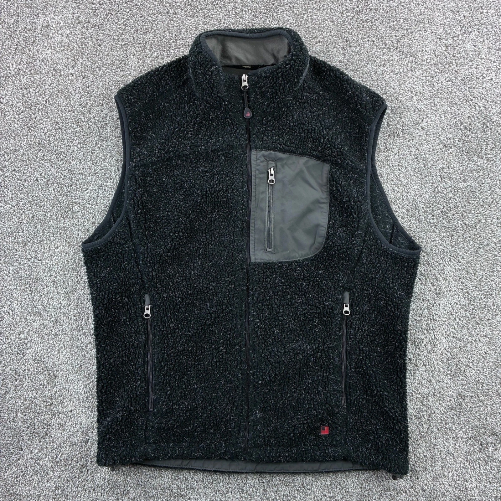 Vintage Woolrich Sherpa Fleece Vest Mens Medium Black Full Zip Pocket