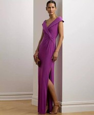 Lauren Ralph Lauren Off‑Shoulder Jersey Gown Purple Dawn 12 $225 NWT