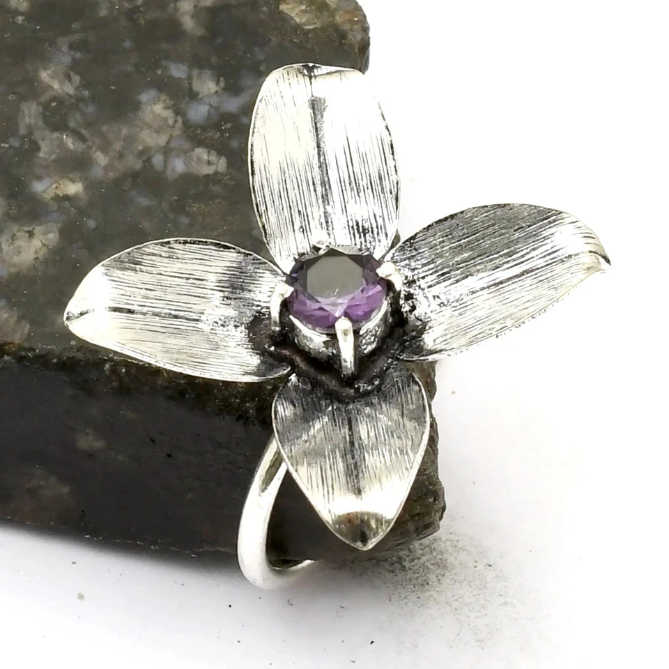 Amethyts Edelstein Handarbeit Blume Ring Schmuck als Geschenk US-Größe - 8,75 AR 33385