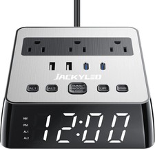 Alarm Clock with USB Charger Power Strip Total 4.8A USB Ports LED Full Screen Su