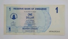 2006 Reserve Bank of Zimbabwe - 1 (One) Zimbabwe Dollar Banknote / Bearer Cheque