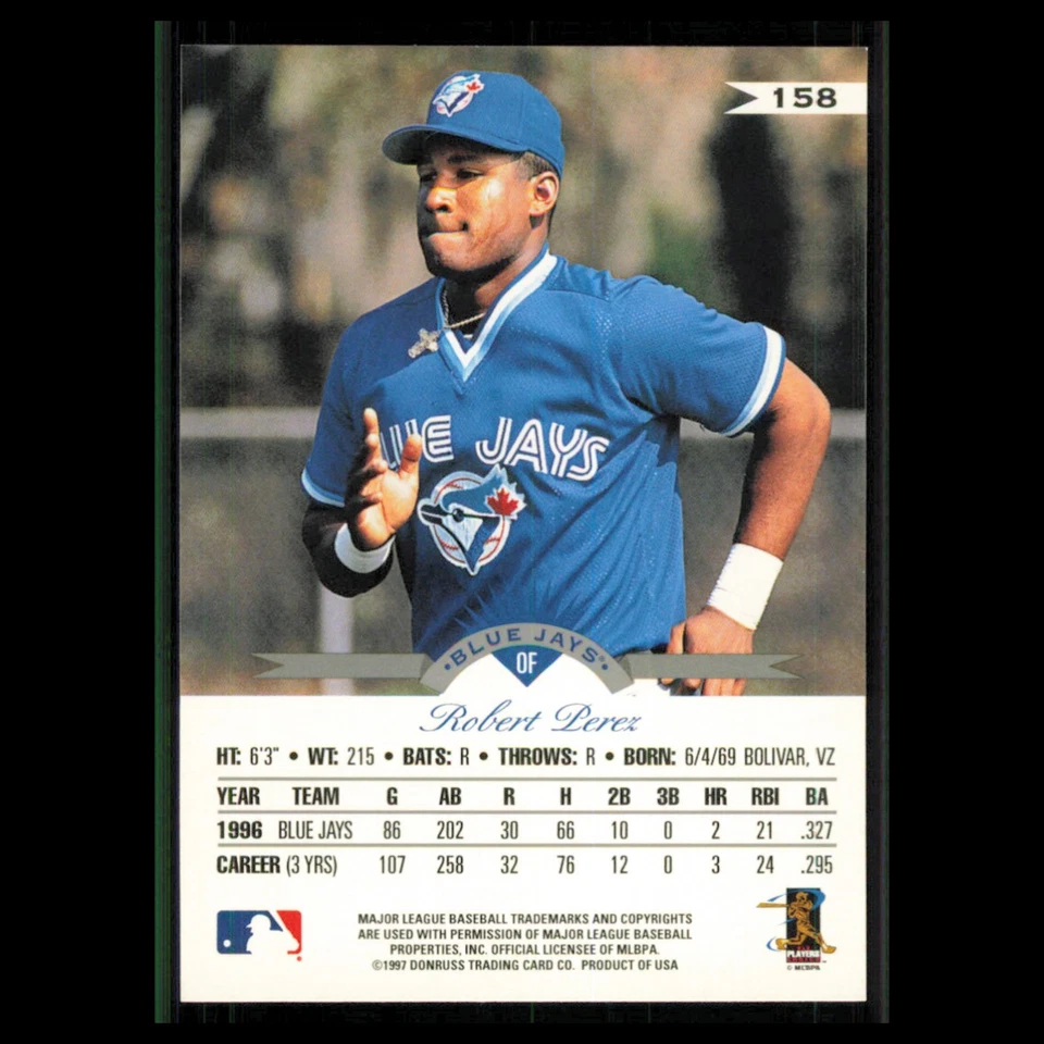 Robert Perez #158 1997 Leaf Toronto Blue Jays Baseball Card MLB NM - Image 2 of 3