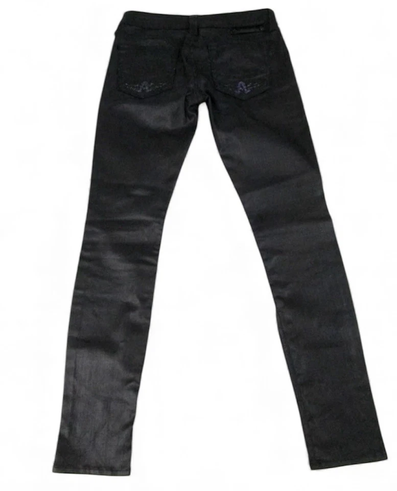 Jeans skinny Affliction Bianca preto revestido de couro sintético tamanho 28 - Imagem 2 de 4