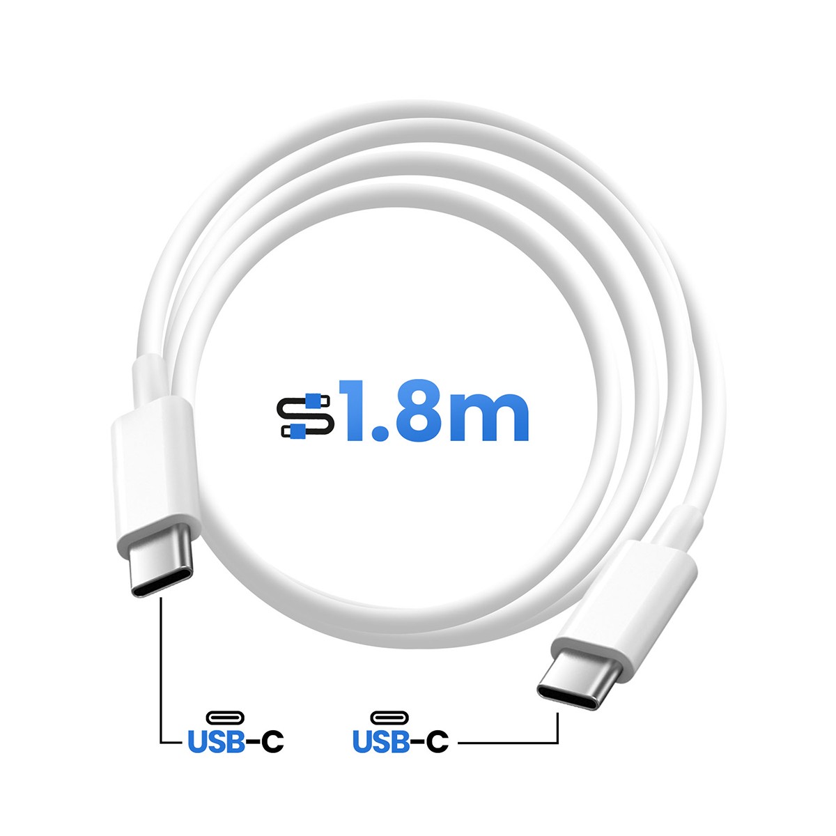 Chargeur rapide 96W USB-C compact doté d'un long câble de 1.8m