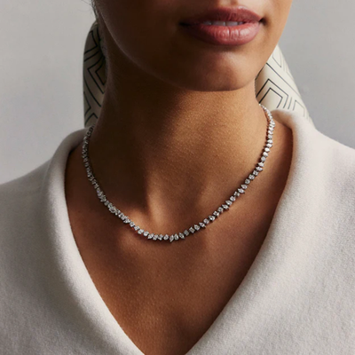 $125 Givenchy Silver Tone Mixed-Cut Cubic Zirconia Tennis Necklace