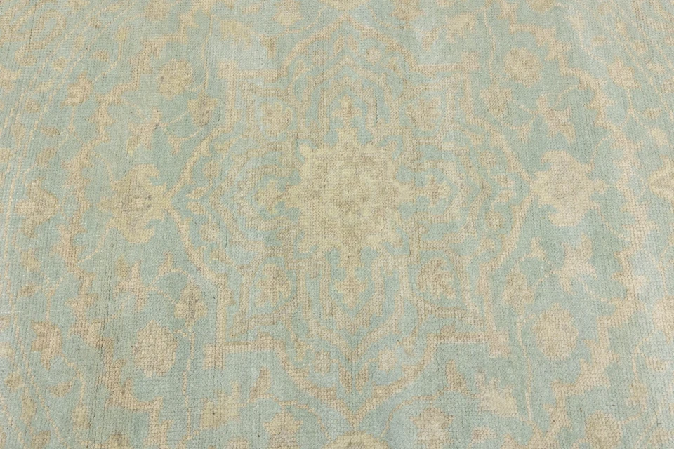 6x6 ft Handmade Muted Aqua Blue Floral Wool Oriental Round Rug Decor Carpet - Image 4 of 4