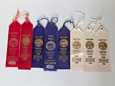 8 Kansas State Fair Ribbons 1966 1967 1968