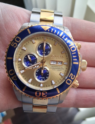 INVICTA PRO DIVER SWISS AUTOMATIC 7750 VALJOUX SILVER GOLD BLUE WATCH RARE 23374