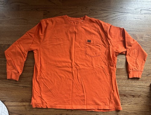 Russell Athletic, Vintage 90s Men's Russell Orange Pocket Tee USA Made XL/2XL? Work Logo No Tag