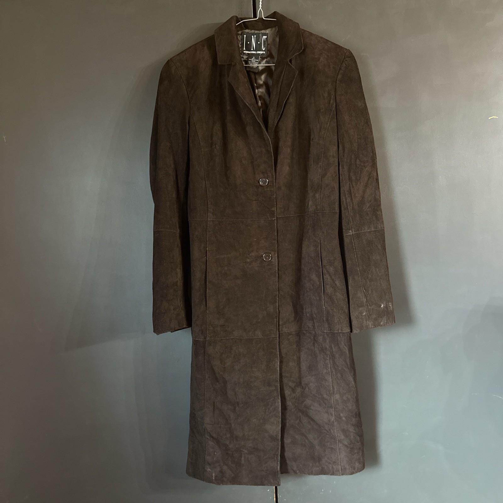 INC International Concepts Leather Suede Coat Brown Soft Nice Size Small Y2K VTG
