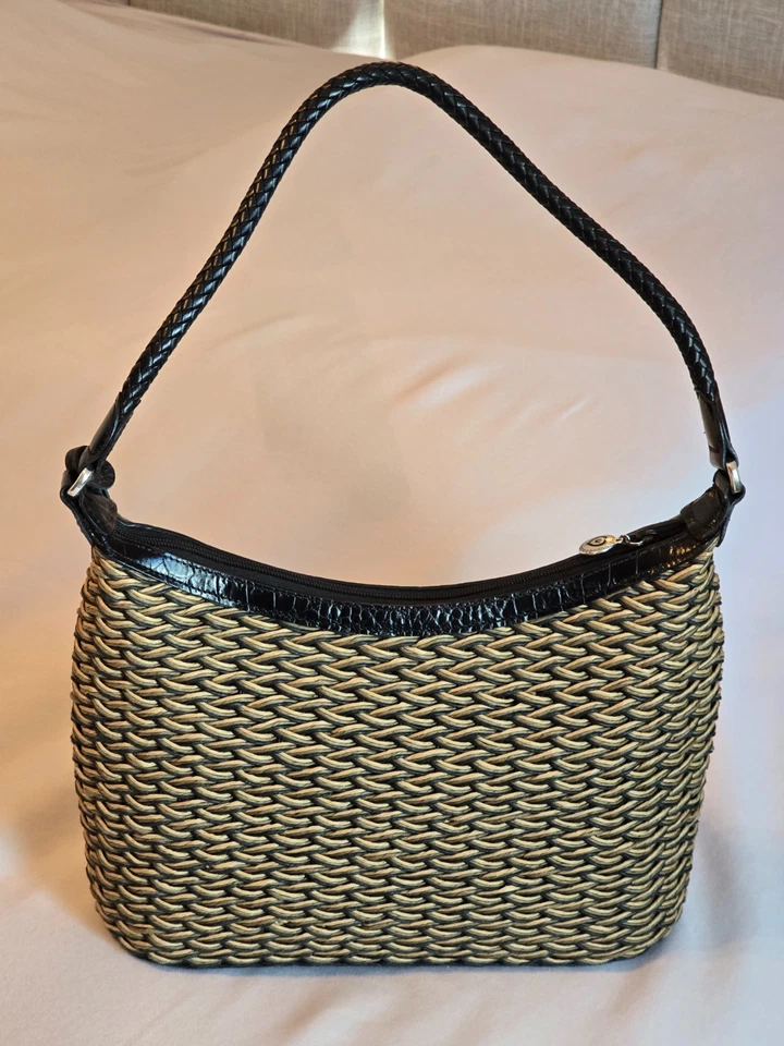 Bolso de Hombro Brighton Edna Tejido Paja Ratán Bolso de Mano Cartera Borde de Cuero Foto 3 de 4