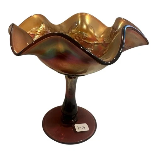 Vintage Fenton Blackberry Bramble Purple Carnival Glass Compote Ruffled FREE SHP