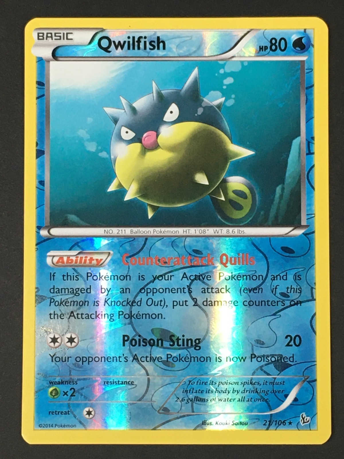 Pokemon TCG Qwilfish 21/106 XY FlashFire Reverse Holo Rare LP