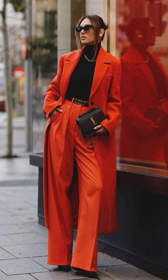 ZARA NEW WOMAN TAILORED WOOL BLEND COAT ZW COLLECTION ORANGE SIZE XS 2211/806 - Image 3 of 4