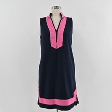 Eliza J Shift Dress Womens Size 6 Navy Pink Linen Blend Preppy Sleeveless Mini