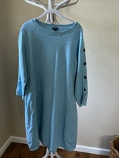 Talbots Sweater Dress Womens XL Blue Mock Neck Pullover Long Sleeve Stretch Knit
